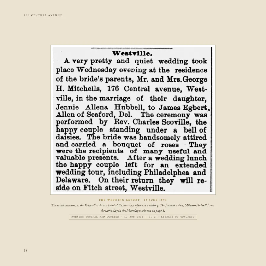 The 1891 newspaper report of the wedding, enlarged on its own page.