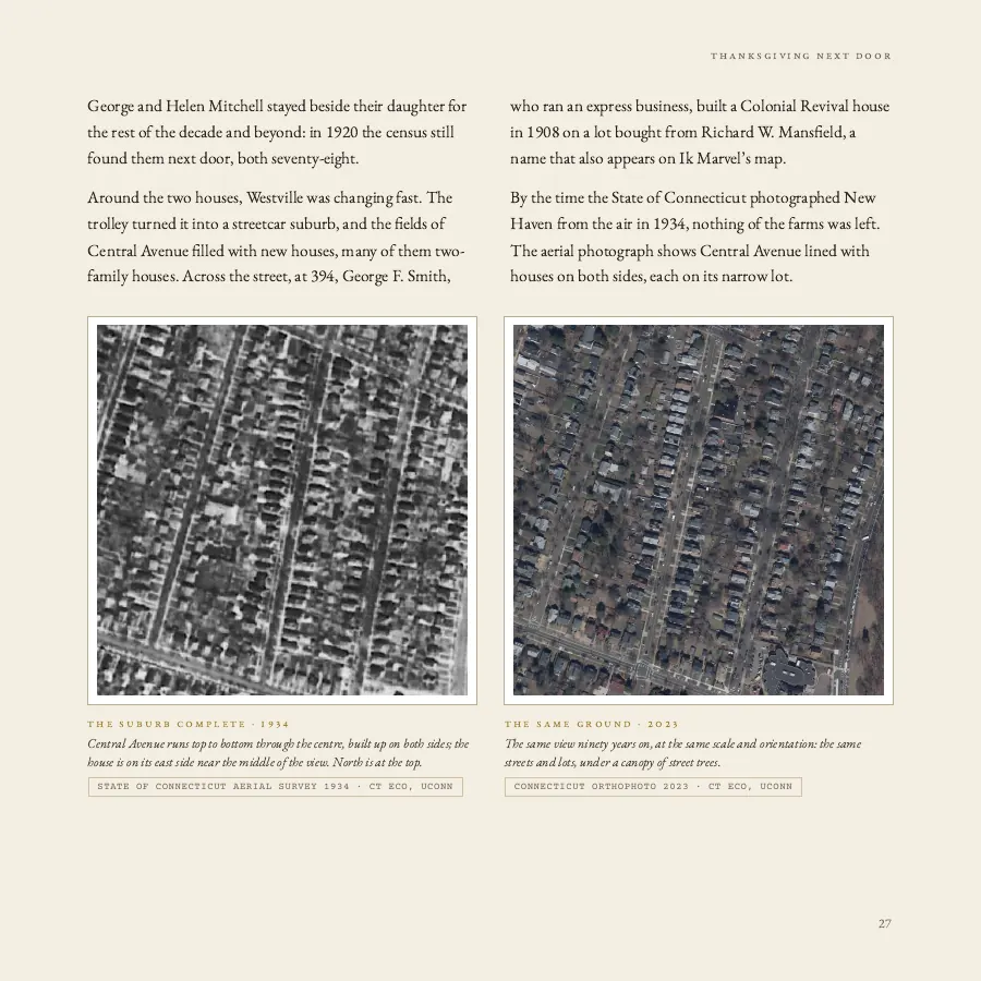 Aerial photographs of Central Avenue in 1934 and 2023.